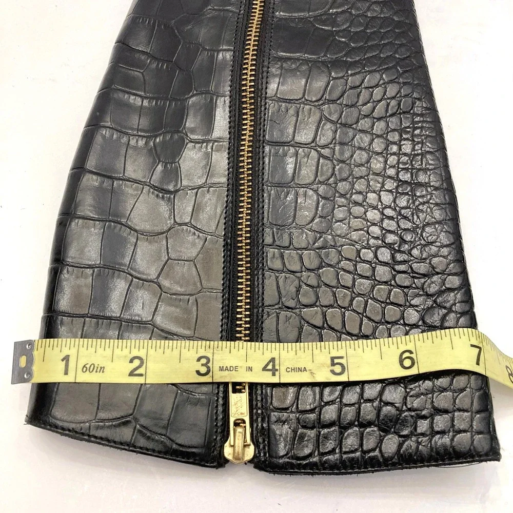Migliorini Italian‎ Leather Boots Tall Croc Embossed Black Leather Womens 7.5 M